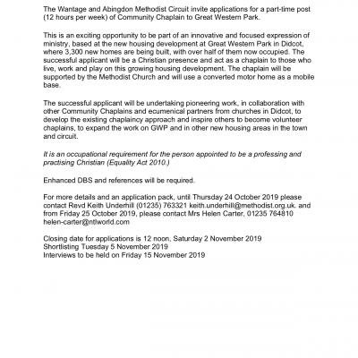 GWP Chaplain needed!