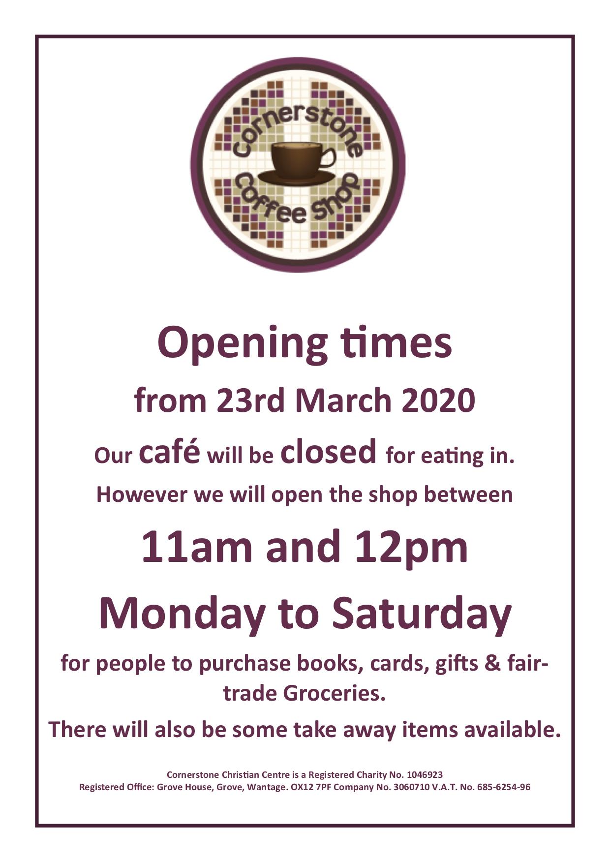 March 2020 Reduced Opening & Menu